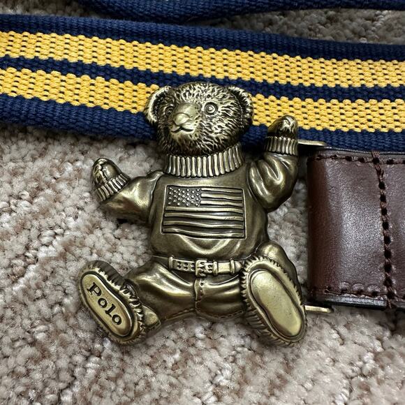 Polo Ralph Lauren Polo Bear sz 40 canvas USA blue yellow belt  stripe - Picture 5 of 10